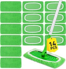 14Pcs Reusable Microfiber Mop Pads Compatible with Sweeper Green-14 Pack