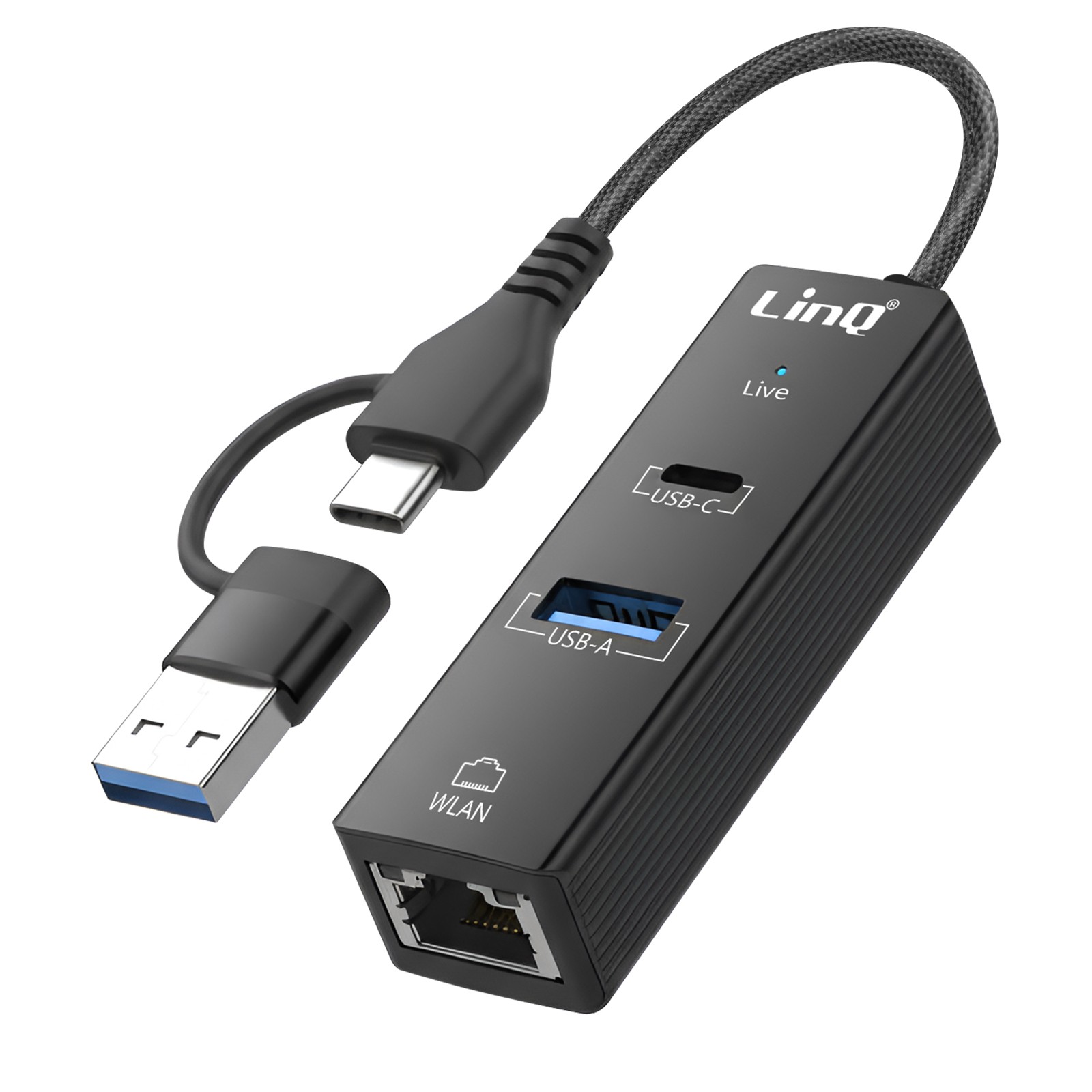 Hub USB-C 3-en-1 LinQ avec port Ethernet RJ45 et recharge Power Delivery
