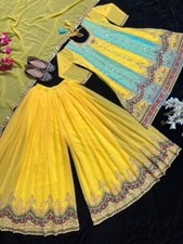 NEW DESIGNER HEVAY FAUX GEORGETTE TOP AND PALAZZO WITH DUPAATTA FOR WEDDING WEAR