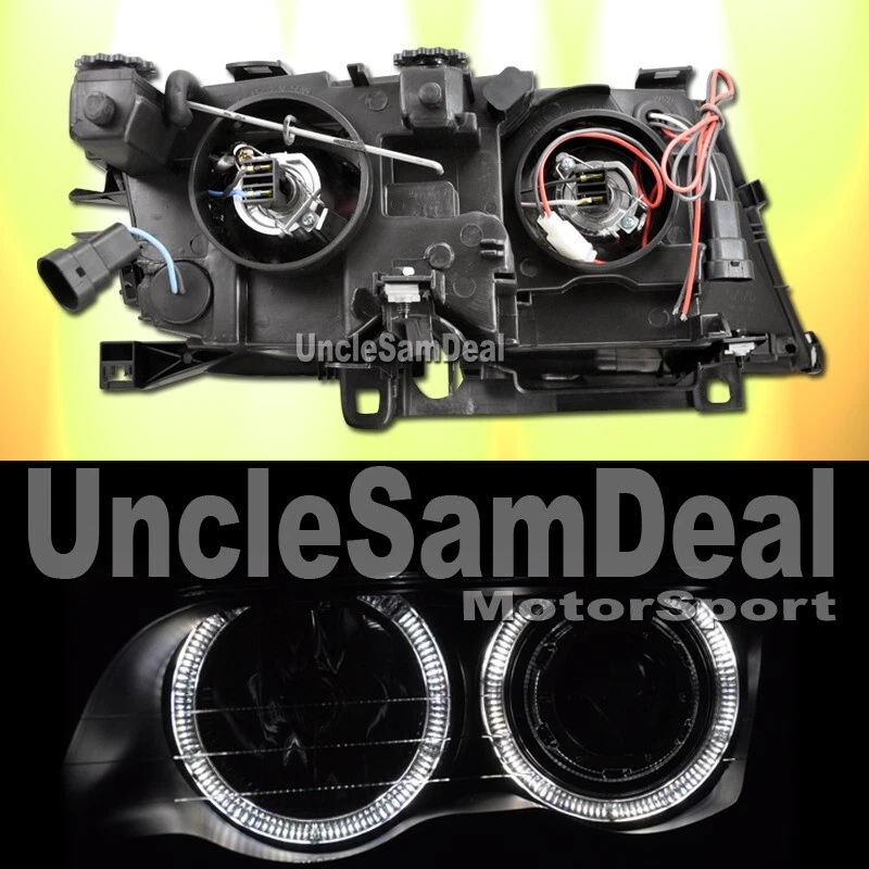 PARA BMW SERIE 3 E46 4 PUERTAS SEDÁN HALO LLANTA TRANSPARENTE PROYECTOR FAROS NEGRO PAR Foto 2 de 2