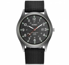 Luxus Militär Silber Herren Armbanduhr Schwarz Nylon Analog Quarz Trenduhr