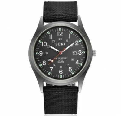 Luxus Militär Silber Herren Armbanduhr Schwarz Nylon Analog Quarz Trenduhr - Bild 1 von 4