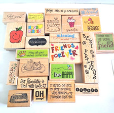 RUBBER STAMPS Mixed Lot of 23 Wood Mounted Friends Get Well Cat Be Happy CRAFTS