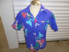Vintage 80's Tropicana Made In USA Hawaii Blue Flower Print Hawaiian Shirt L