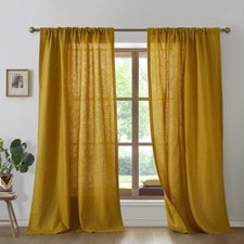 Linen curtain Mustard Color Living Room two panels Bedroom linen Curtain Set