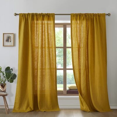 Linen curtain  Mustard Color Living Room two panels Bedroom linen Curtain Set