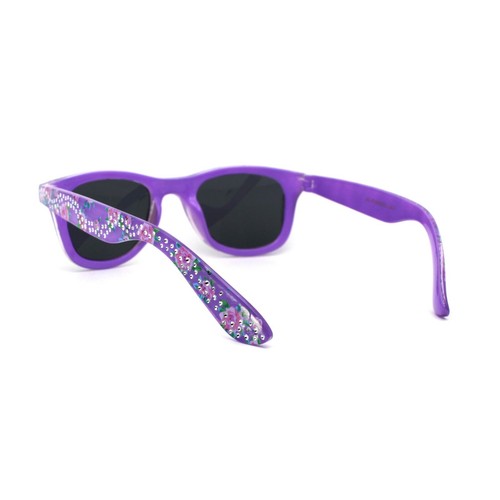 Girls Kid Size Foil Dot Glitzy Flower Print Horn Rim Sunglasses - Picture 8 of 25
