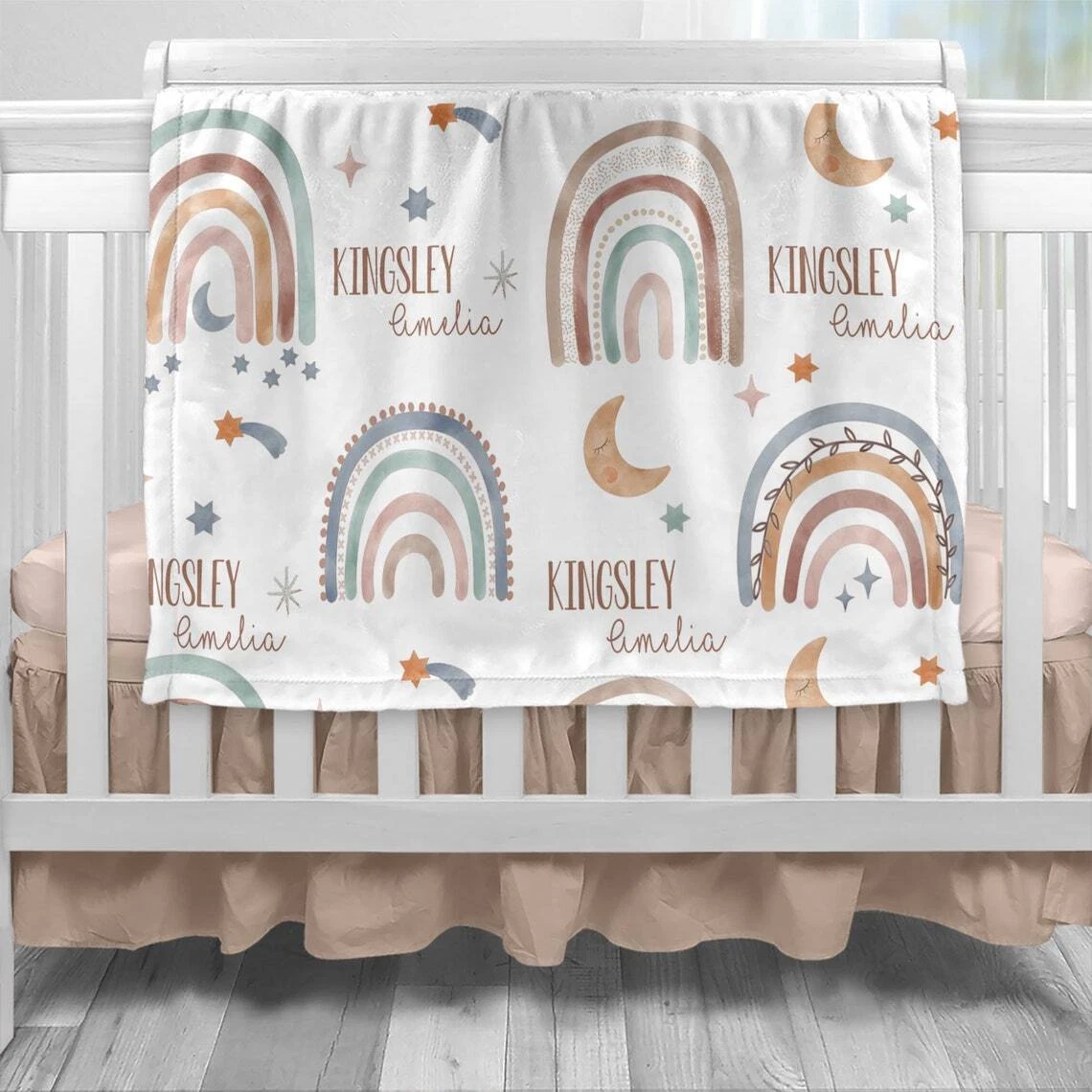 Boho Rainbow Blanket Rainbow Blanket Personalized Baby Blanket Newborn Gift
