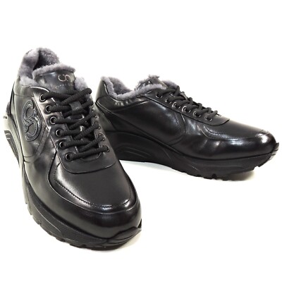 CASADEI   MEN'S BLACK SOFT LEATHER LAMB FUR FASHION WINTER SNEAKERS