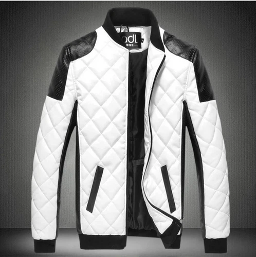 Men's Stand Collar Leather Jacket Outer Fashion Zipper Non Hooded Casual