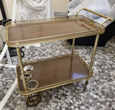 Carrello Portavivande In Legno E Ottone Vintage Anni 60-70 modernariato