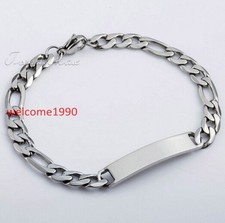 Nice Stainless Steel ID Bracelet figaro Chain 7mm For Women Men Jewelry 8.5''
