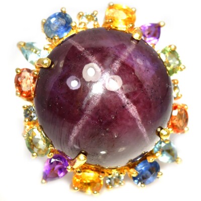 925 STERLING SILVER4-RAYS STAR RED GARNET AMETHYST TOPAZ SAPPHIRE RING, SIZE 7