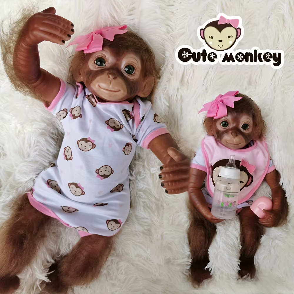 Bambola Reborn Scimmia In Silicone 52 Cm - Realistica Neonata Con Occhi Aperti, Vestita E Accessoriata