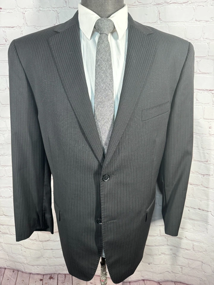 Traje DANIEL HECHTER Para Hombres Negro Rayas Frente Plano 2 piezas 44R Chaqueta 38x30 Pantalón Foto 2 de 4
