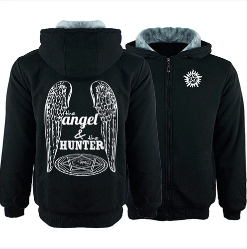 Supernatural Casual Hoodie Winter Fleece Coat Warm Jacket Full-Zip Sweatshirt - Bild 13 von 24