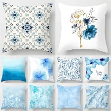 Blue Geometric Marble Print Cushion Cover Home Décor Polyester Pillow 45cm