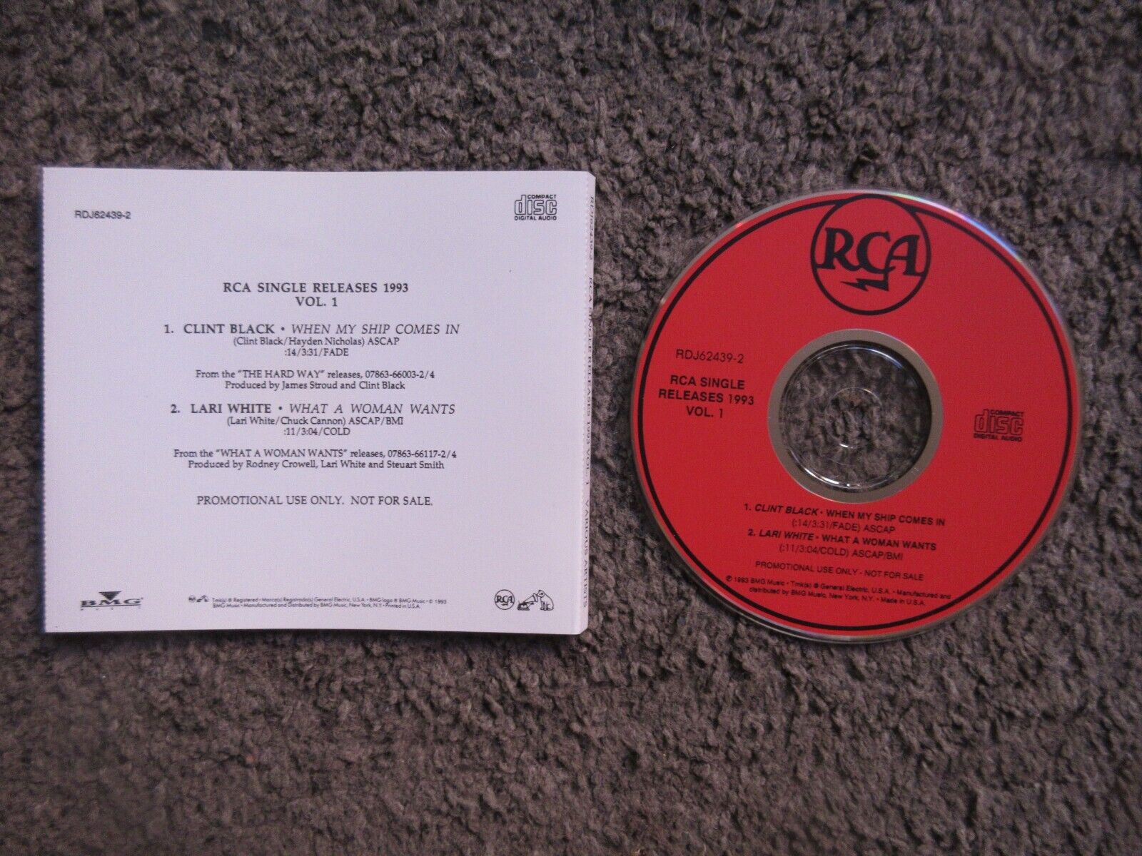 CLINT BLACK & LARI WHITE "RCA SINGLE RELEASES 1993 VOL. 1" 2TRX. NM PROMO CD