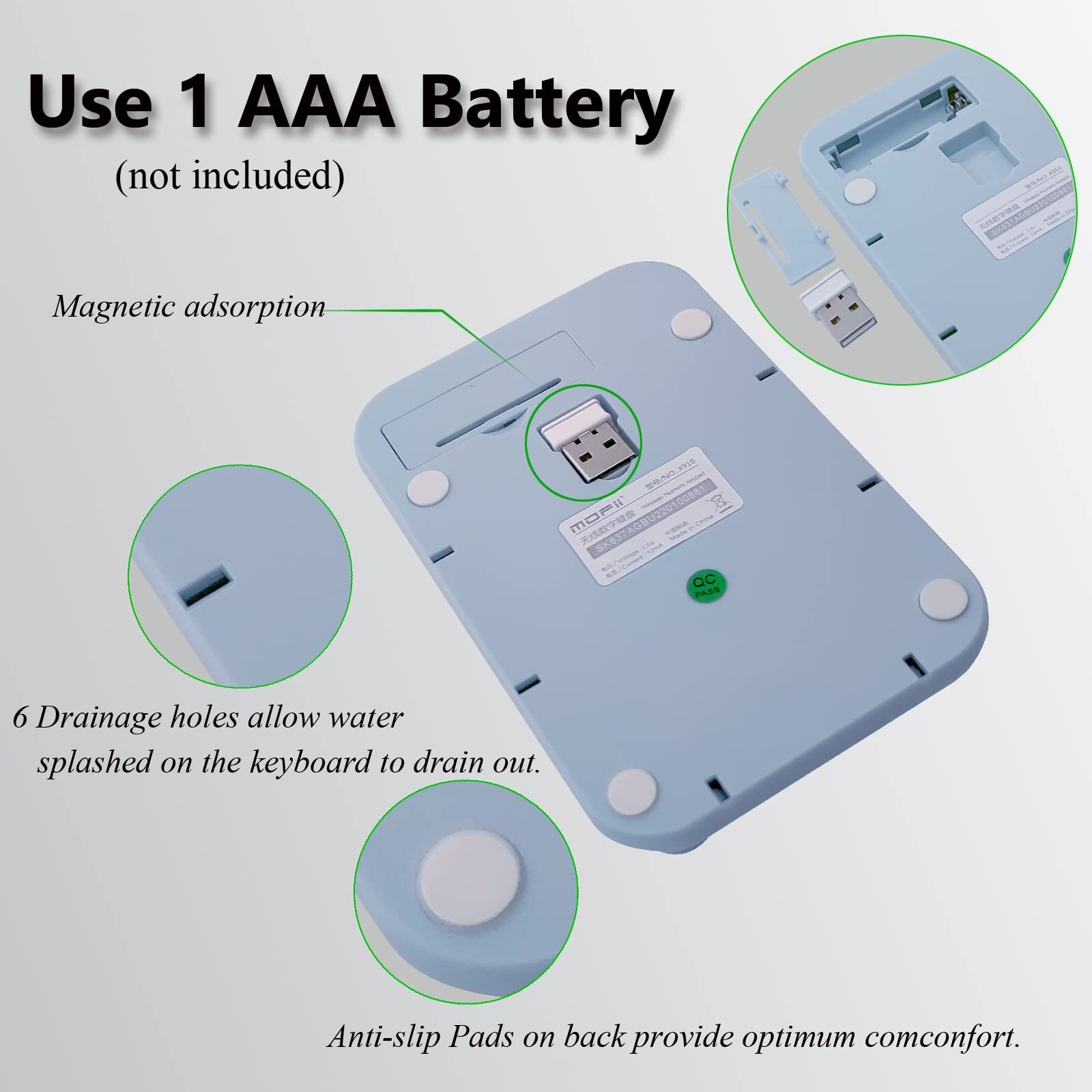 Wireless Number Pad Ergonomic Cute Colorful Retro Mini Portable Numeric Keypa...