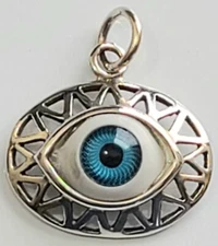 Evil Eye Pendant Oval 925 Sterling Silver Blue Eye New # 2