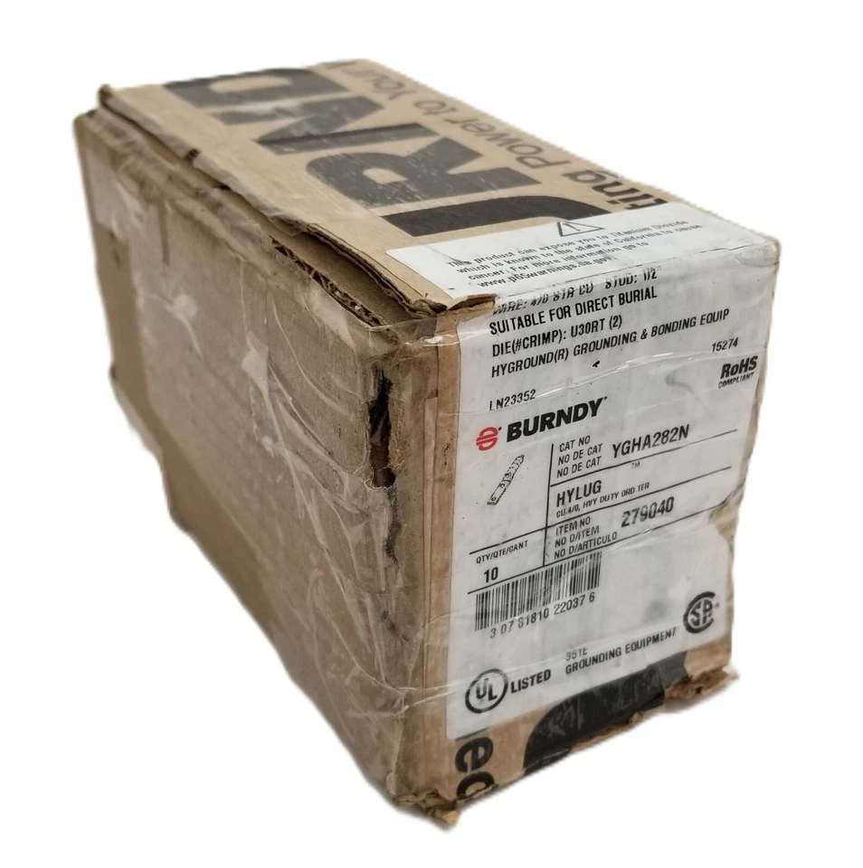 10 BURNDY YGHA282N 2Hole Lug Copper Compression Connector Straight 4/0 AWG NEW - Image 4 of 4