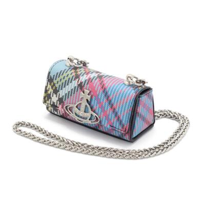 Vivienne Westwood Lip Case Blue Pink Check SAFFIANO Accessory Case