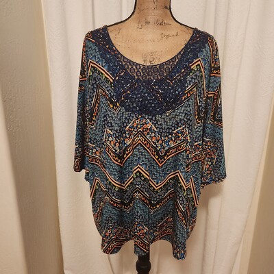 Lavish Plus Women's 3X Colorful Short Sleeve Tunic Top