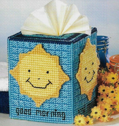 GOOD MORNING GOOD NIGHT TISSUE BOX COVER PLASTIC CANVAS PATTERN INSTRUCTIONS