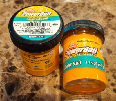 LOT OF 2 BERKLEY POWERBAIT ORIGINAL SCENT  FL. ORANGE TROUT DOUGH BAIT 1004773