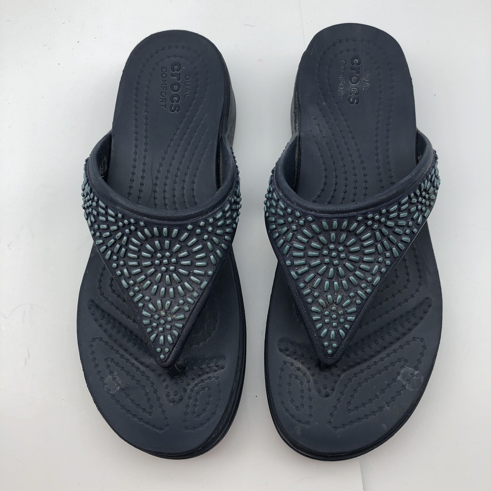 Crocs Monterey Diamante Wedge Flip Flop Sandal Dual C… Gem