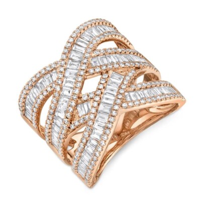 14K Rose Gold Diamond Crisscross Bridge X Ring Crossover