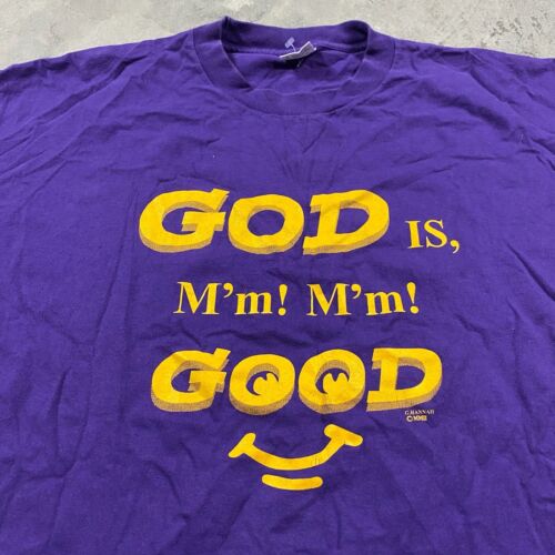 90s VTG GOD IS Mmm Mmm GOOD Jesus Christ Christianity T Shirt XXL Made USA - Afbeelding 1 van 6