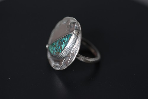 Chrysocolla Ring Blue Cabochon Gemstone 925 Sterling Silver Size 5.5 Moon Star - Afbeelding 6 van 7