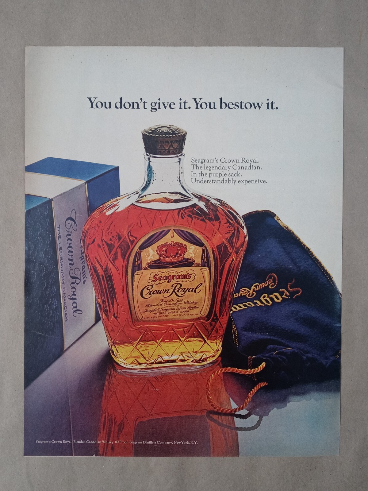 1970 CROWN ROYAL Bag Whiskey Bottle Christmas Vintage Colorful Poster Print Ad-image