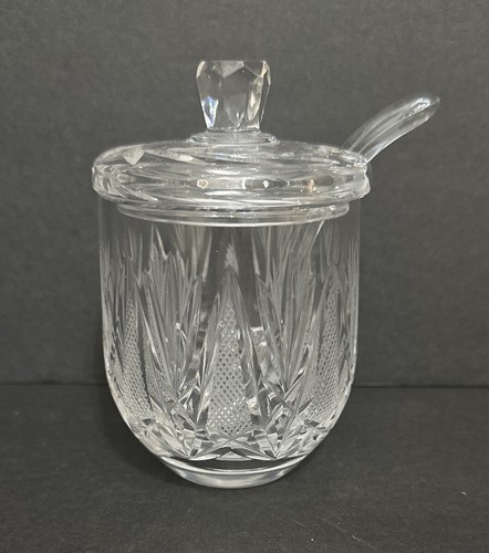 Vintage Heavy Clear Cut Glass Sugar Bowl w/Lid w/Spoon Hole & Glass Spoon - Picture 5 of 24