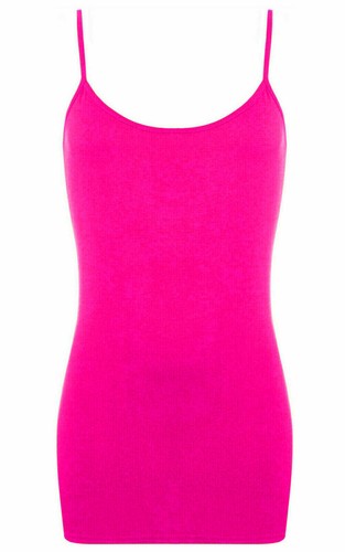 Damas Mujeres Camy Tirantes Largo Chaleco Top Elastizado Liso Chaleco Camiseta Camisola Top - Imagen 7 de 18