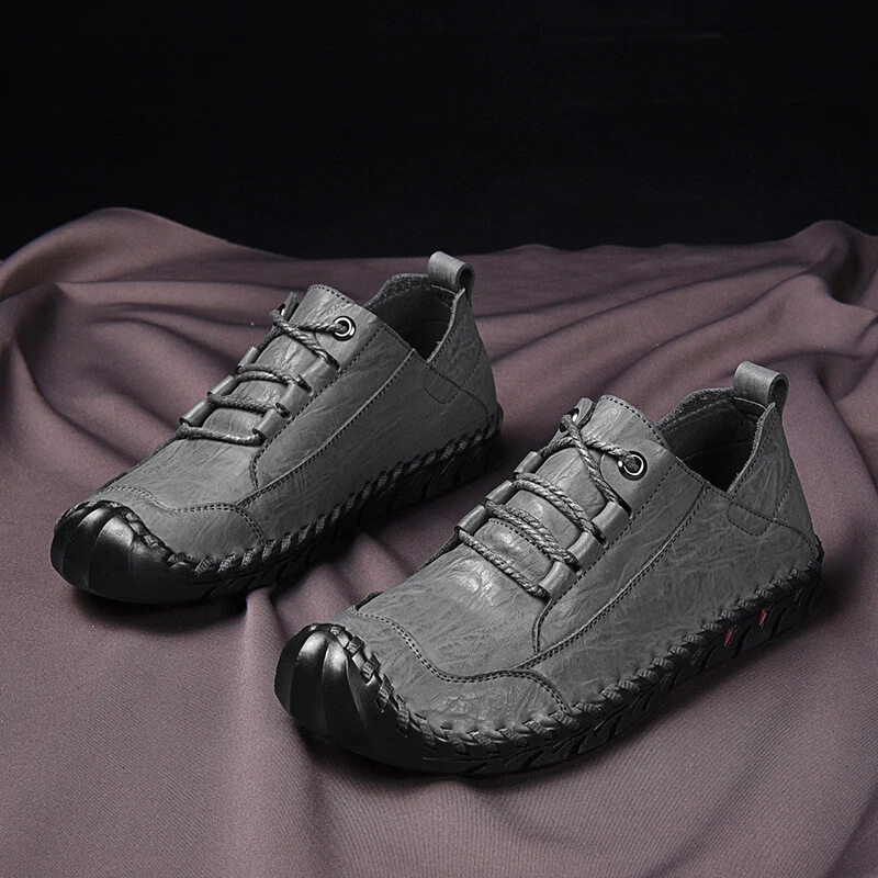 Mens Casual Work Shoes Outdoor Leather Driving Shoes Lace up Slip On Flats Shoe