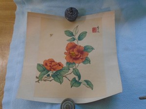 Vintage Chinese Painting On Paper Insect In Flora With Red Artist Seal