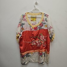 Johnny Was Summer Silk Pink White Blouse Top Floral Embroidered Size 1x