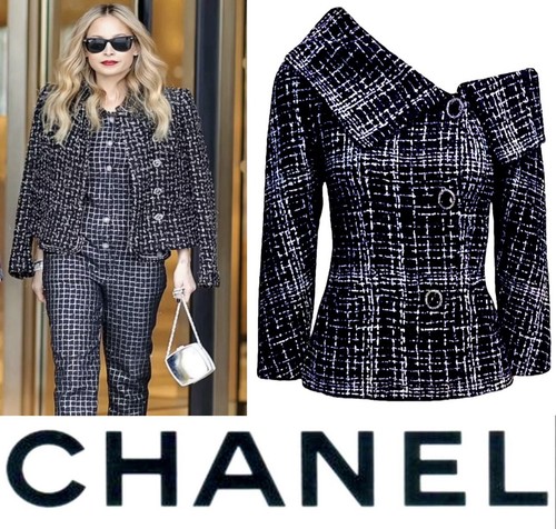 6K Chanel 2014 Blue Black Fan Tweed Lesage Jacket 38 40 42 6 8 10 Coat Logo S M