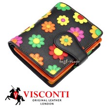 Women Purse Soft Leather Black Multicolour Quality Visconti Daisy New DS80 