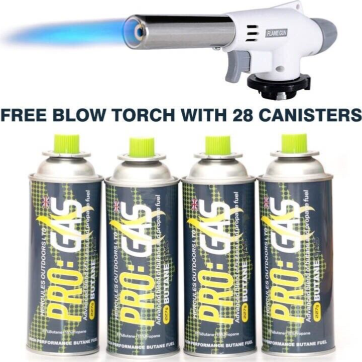 GAS BLOW TORCH + 4 BUTANE / PROPANE GAS CANISTERS 227g 400ml UN2037