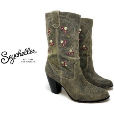 Anthropologie Seychelles Embroider Cowboy Boots Size 7 1/2