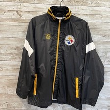 NFL Team Apparel Steelers Youth L 14/16 Windbreaker Jacket Full Zip Black Gold