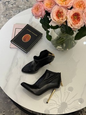 TOM FORD WOMEN BLACK ANKLE BOOTS LEATHER ZIP STILETTO HIGH HEEL