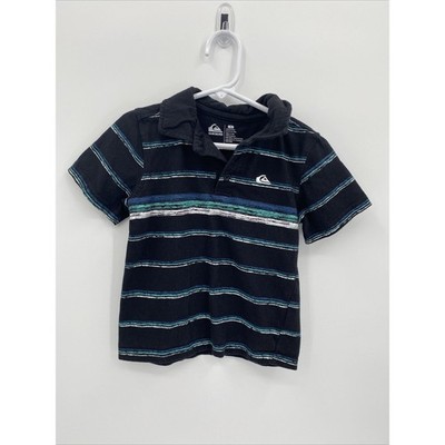 Quiksilver Striped Collared Short Sleeve Button Placket Polo Shirt Black Size 5