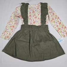 Carters Girls 2T 2pc Floral Top and Olive Green Corduroy Jumper Set