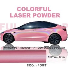 5FTx50FT PET Iridescent Laser Pink Vinyl Wrap US Stock Gloss Metallic Car Wrap