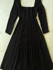 Reformation Dress Womens 0 Black Long Sleeve Fit & Flare Square Neck Maxi Slit
