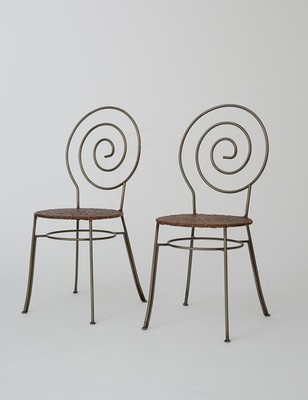 RARE 4 Art Nouveau Nautilus Swirl Metal Back Wicker SeatDining Chair Set of 4 